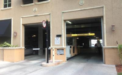 Entrance and exit to parking garage